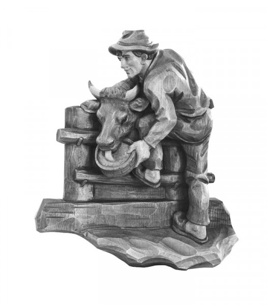 Farmer and cow - Jörgl - in relief