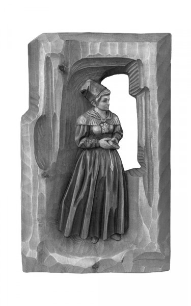 Woman wearing traditional Tyrolese costume in relief