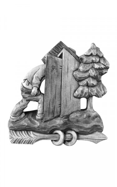 Signpost - toilett - in relief, caricature looking right